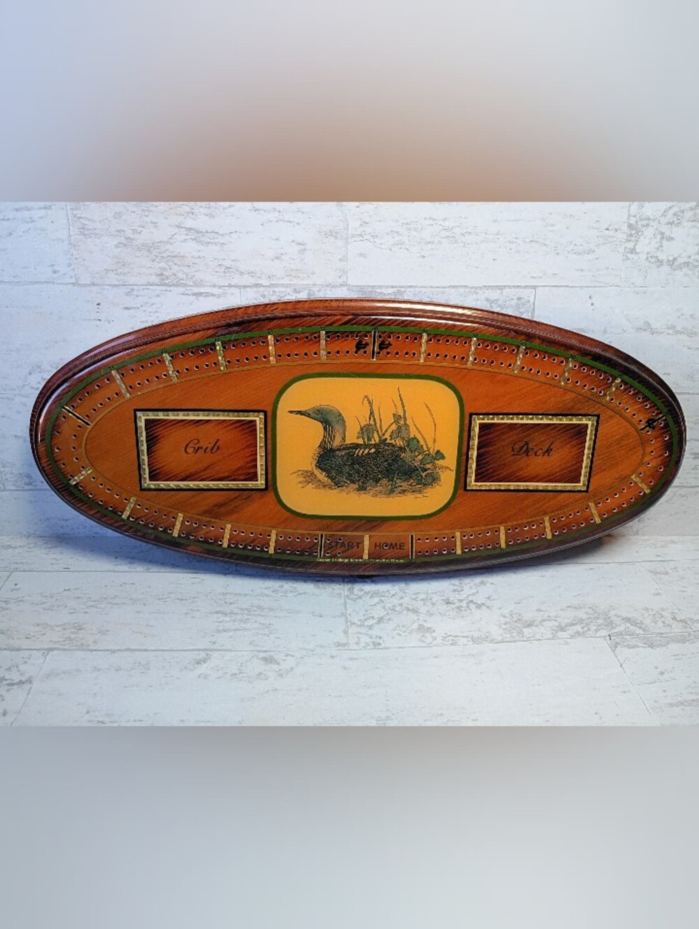 Vintage Oval Wooden Custom Cribbage Board, DUCK ON  POND - 17" - from Oregon